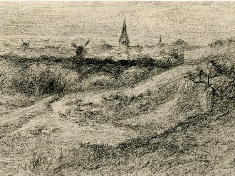 1865-Johannes Karel Leurs - Veduta di un villaggio nella Veluwe